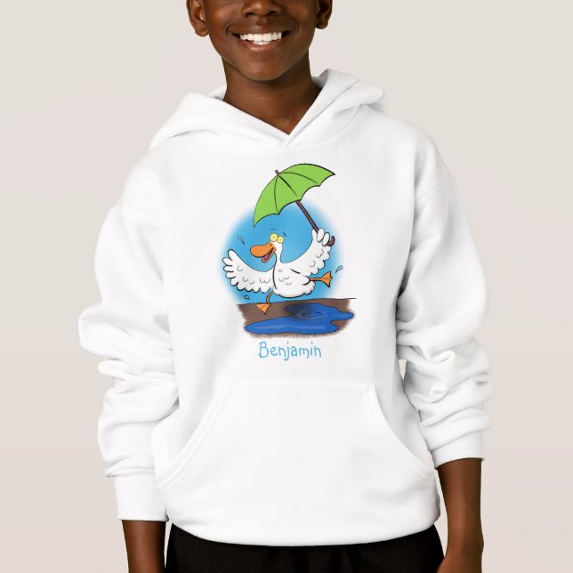 Funny duck with umbrella dancing cartoon (Front)