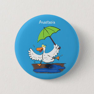 Funny duck with umbrella dancing cartoon 2 inch round button