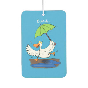 Funny duck with umbrella dancing cartoon air freshener
