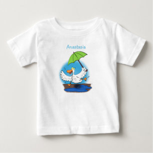 Funny duck with umbrella dancing cartoon baby T-Shirt