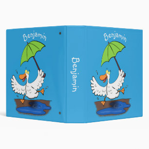 Funny duck with umbrella dancing cartoon binder