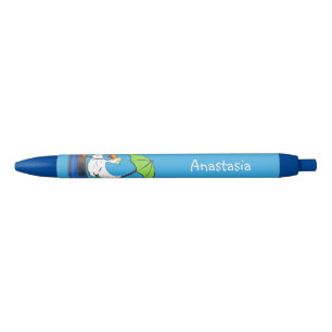 Funny duck with umbrella dancing cartoon black ink pen