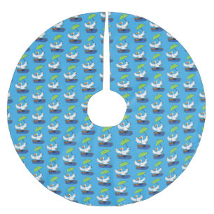 Funny duck with umbrella dancing cartoon brushed polyester tree skirt