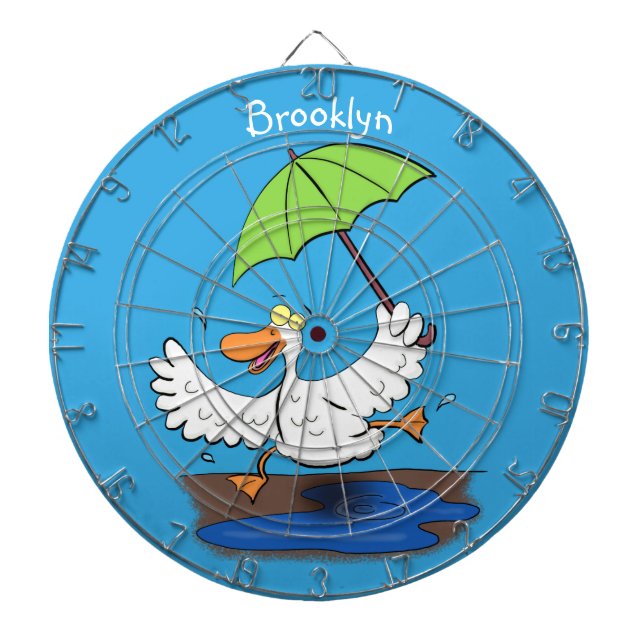 Funny duck with umbrella dancing cartoon dartboard (Front)