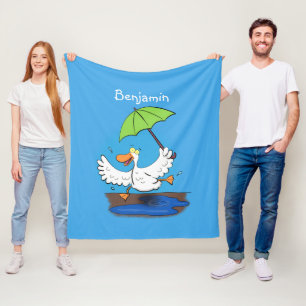 Funny duck with umbrella dancing cartoon fleece blanket