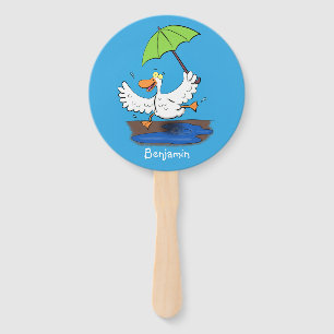 Funny duck with umbrella dancing cartoon hand fan