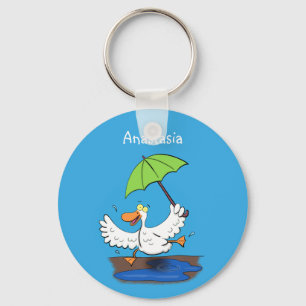 Funny duck with umbrella dancing cartoon keychain