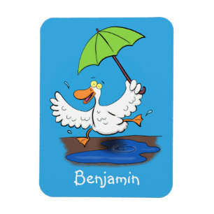 Funny duck with umbrella dancing cartoon magnet