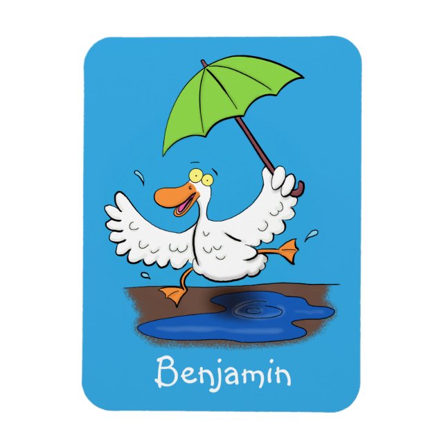 Funny duck with umbrella dancing cartoon magnet (Vertical)