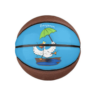 Funny duck with umbrella dancing cartoon mini basketball