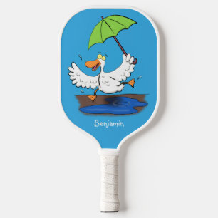 Funny duck with umbrella dancing cartoon  pickleball paddle