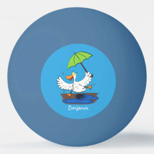 Funny duck with umbrella dancing cartoon ping pong ball