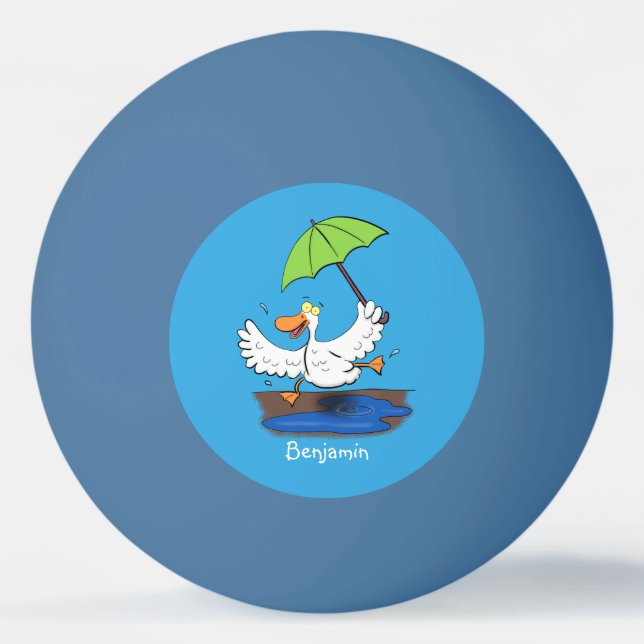 Funny duck with umbrella dancing cartoon ping pong ball (Front)
