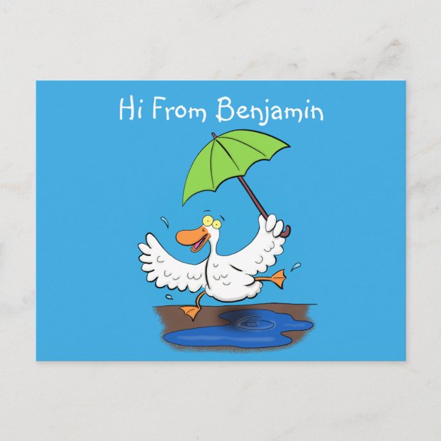 Funny duck with umbrella dancing cartoon postcard (Front)