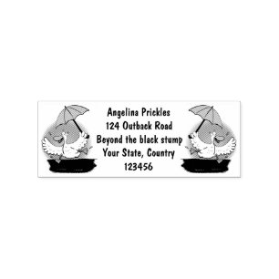 Funny duck with umbrella dancing cartoon rubber stamp