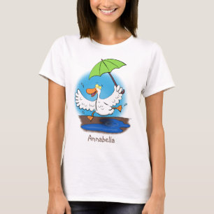 Funny duck with umbrella dancing cartoon T-Shirt
