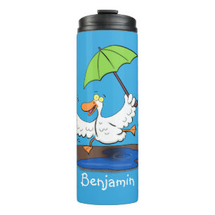 Funny duck with umbrella dancing cartoon thermal tumbler