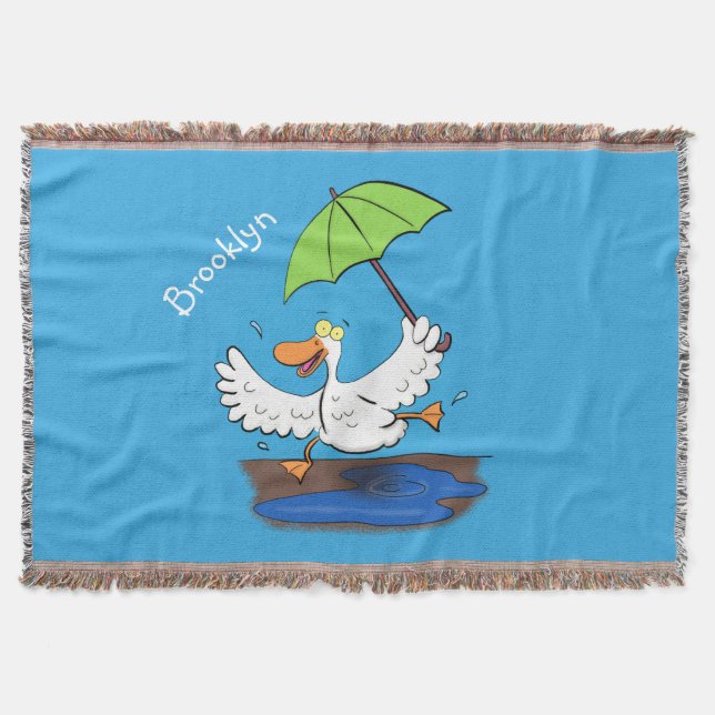 Funny duck with umbrella dancing cartoon throw blanket (Front)