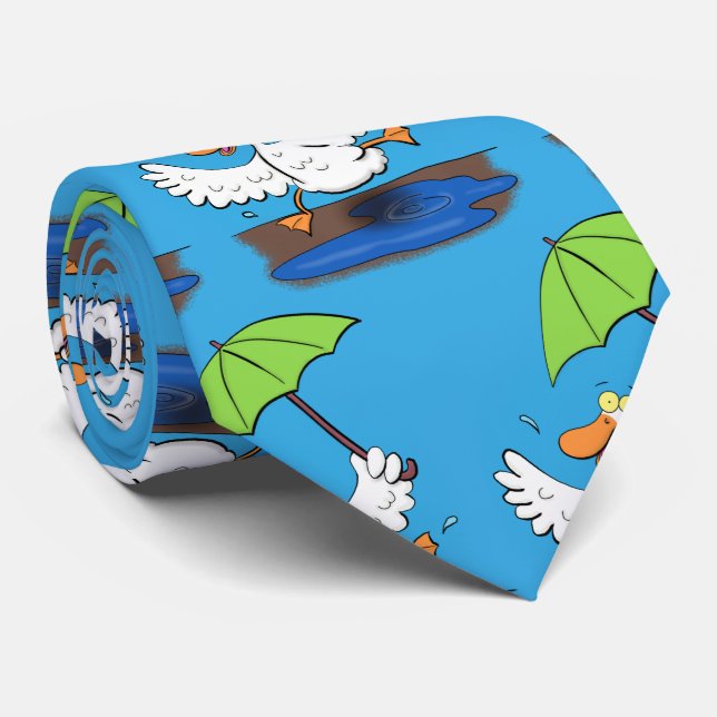 Funny duck with umbrella dancing cartoon tie (Rolled)