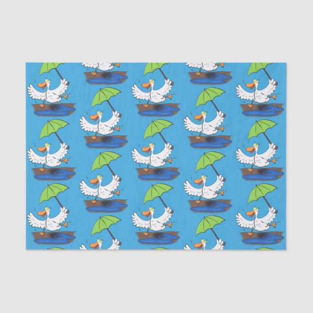 Funny duck with umbrella dancing cartoon tissue paper (Front)