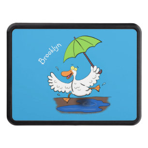 Funny duck with umbrella dancing cartoon trailer hitch cover