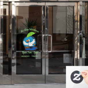 Funny duck with umbrella dancing cartoon window cling