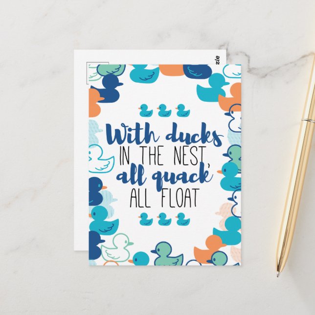 Funny Ducks and Quack Float Puns Quote Design Postcard (Front/Back In Situ)