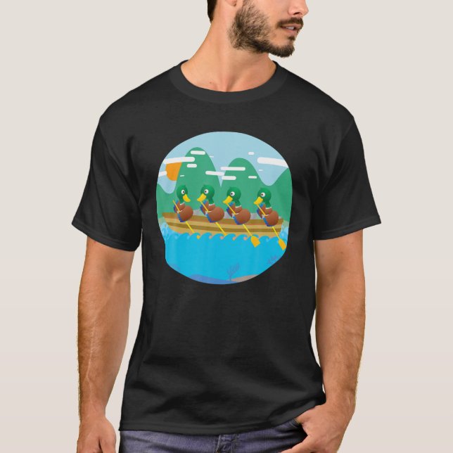 Funny Ducks In A Row Boat | Cool Duckling Rowing B T-Shirt (Front)