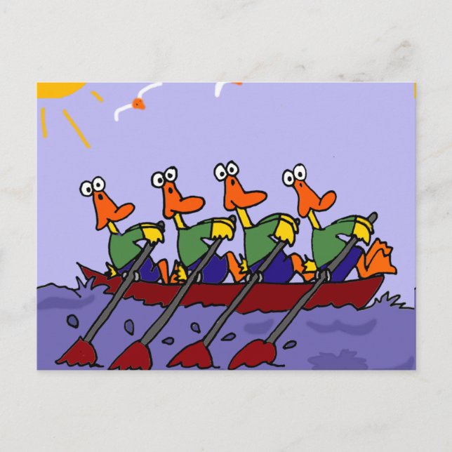 Funny Ducks in a Row Cartoon Postcard (Front)