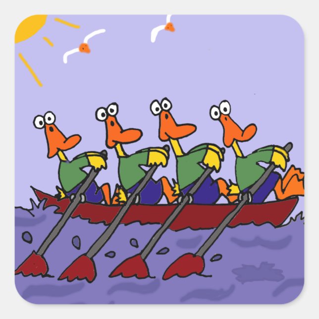 Funny Ducks in a Row Cartoon Square Sticker (Front)
