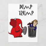 Funny Dump Trump Political Cartoon Art Postcard<br><div class="desc">Fun DUMP TRUMP political cartoon has red Republican elephant holding garbage can lid and Donald Trump in the garbage can.</div>