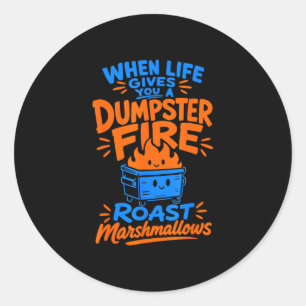 Funny dumpster fire marshmallow classic round sticker