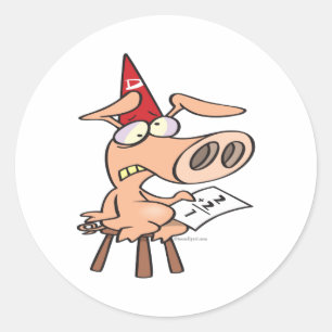 funny dunce dumb pig cartoon classic round sticker