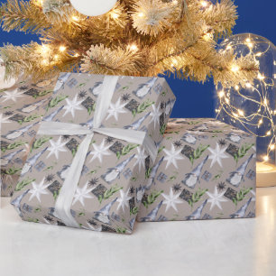 Funny Dwarves, Stars, Gifts On Beige Wrapping Paper