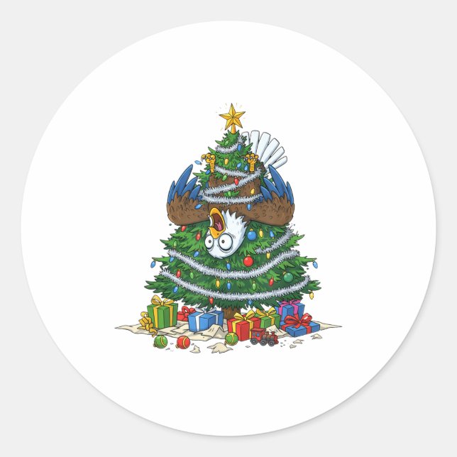 Funny Eagle Christmas Tree Lights Kids Mens Womens Classic Round Sticker (Front)
