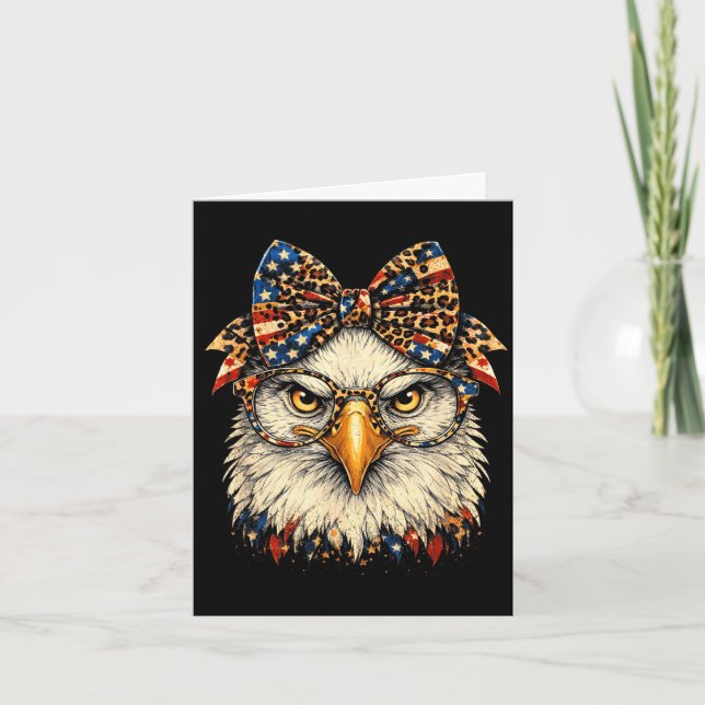 Funny eagle face glasses bandana leopard egale 4th card (Front)