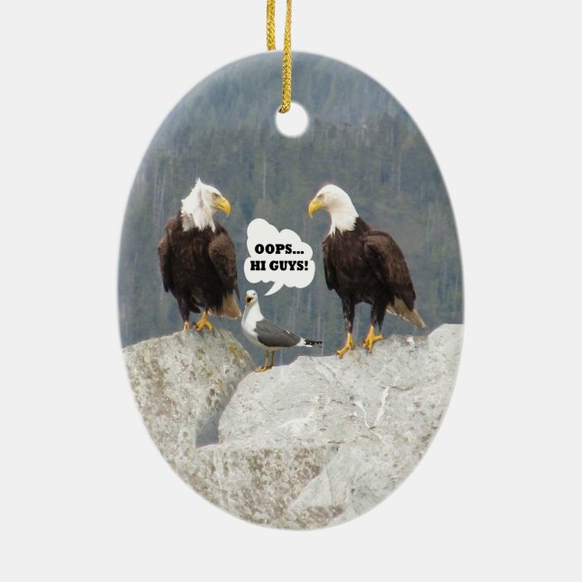 Funny Eagles and Seagull Ceramic Ornament (Back)