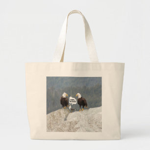 Funny Eagles and Seagull Large Tote Bag