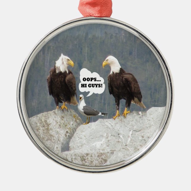 Funny Eagles and Seagull Metal Ornament (Front)