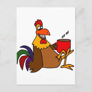 Funny Early Bird Rooster Drinking Coffee Postcard