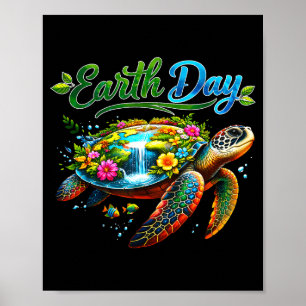 Funny earth day 2026 save the earth sea turtle kid poster