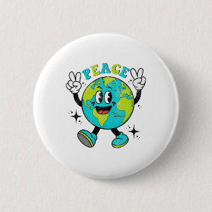 Funny Earth Globe World Peace Sign Earth Day Kids 2 Inch Round Button