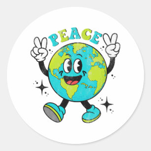 Funny Earth Globe World Peace Sign Earth Day Kids  Classic Round Sticker