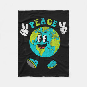 Funny Earth Globe World Peace Sign Earth Day Kids Fleece Blanket