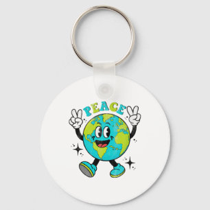 Funny Earth Globe World Peace Sign Earth Day Kids  Keychain
