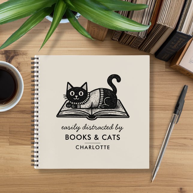 Funny Easily Distracted by Books and Cats Notebook (Creator Uploaded)