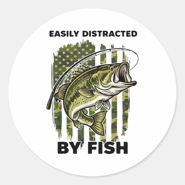 Funny Easily Distracted By Camo B Fish American Fl Classic Round Sticker (Front)