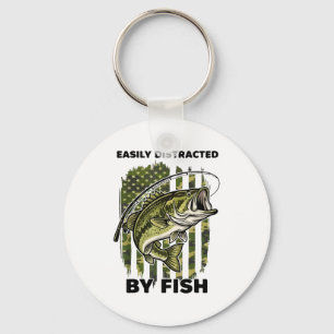 Funny Easily Distracted By Camo B Fish American Fl Keychain