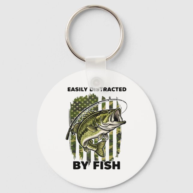 Funny Easily Distracted By Camo B Fish American Fl Keychain (Front)