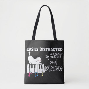 Funny Easily Distracted by Cat and Piano Musician Tote Bag